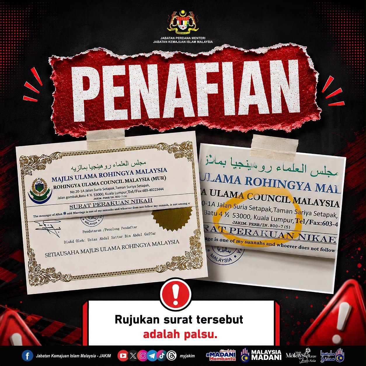 JAKIM Debunks Forged Marriage Letter as Fake Reference Number Circulates Online