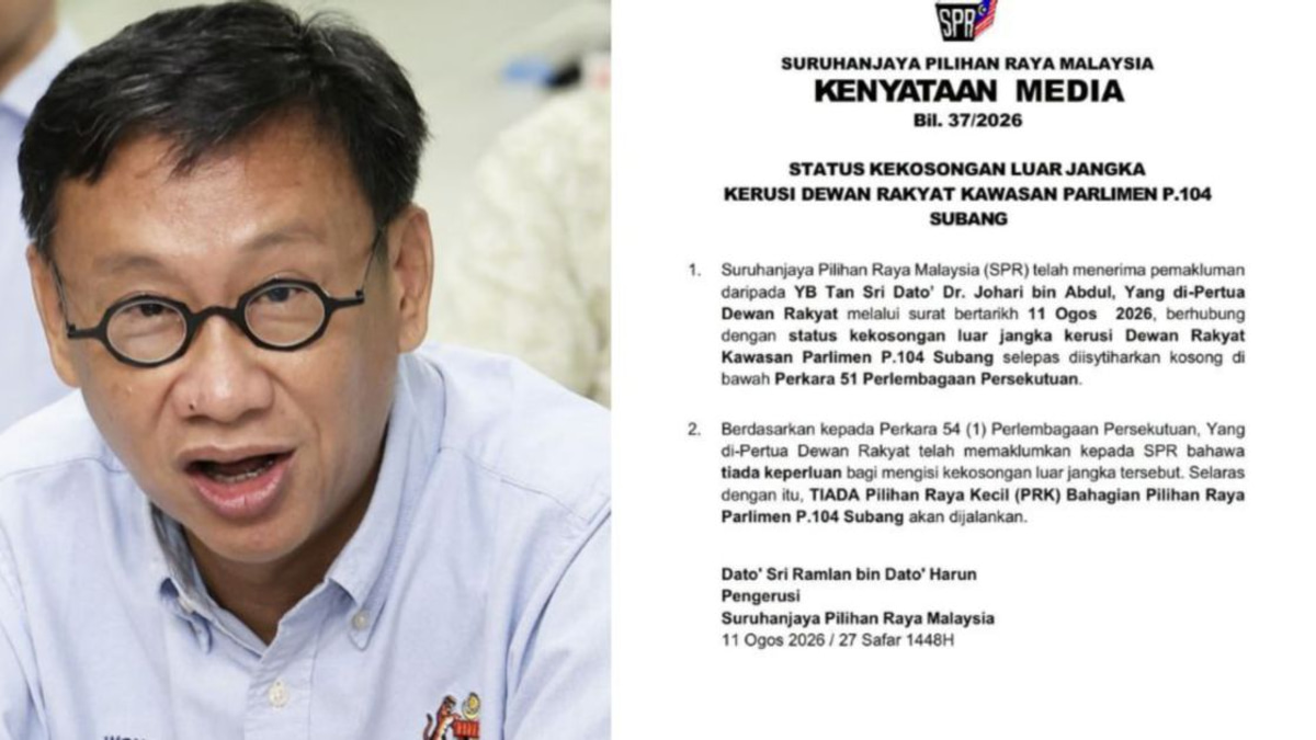 Subang Seat Remains Vacant as Election Commission Rules Out By-Election Following Wong Chen's Departure