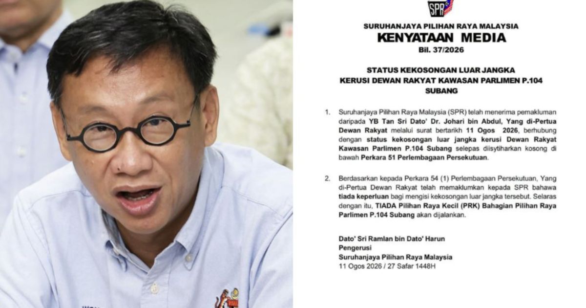 Subang Seat Remains Vacant as Election Commission Rules Out By-Election Following Wong Chen's Departure