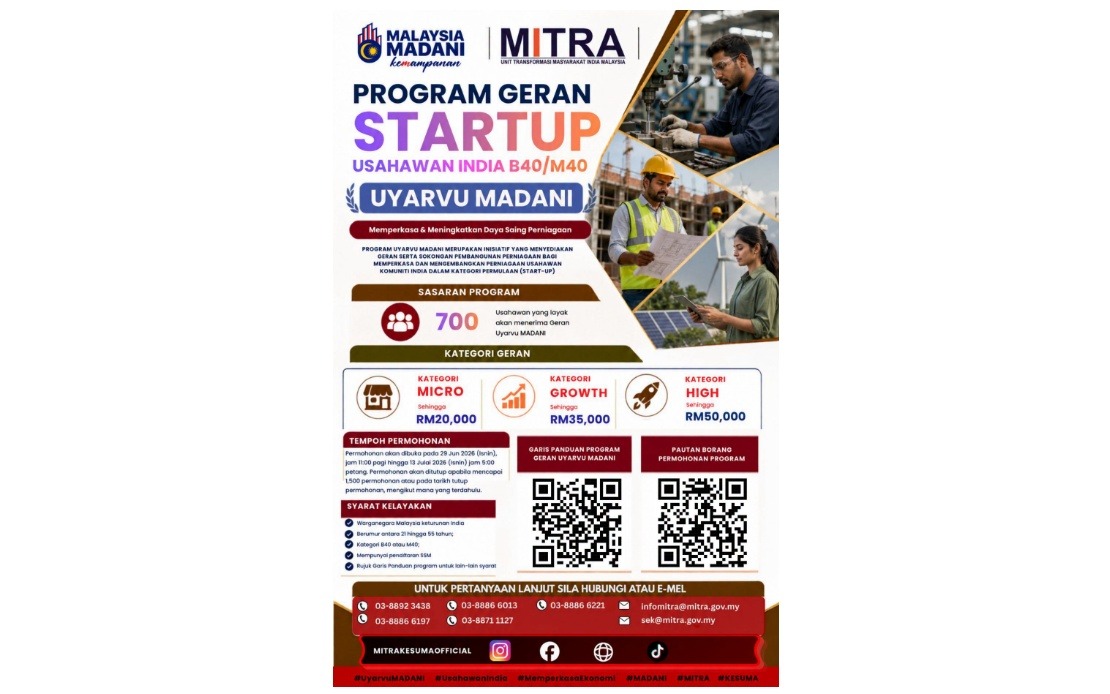 Uyarvu MADANI Grant Programme Opens To Indian Community Entrepreneurs