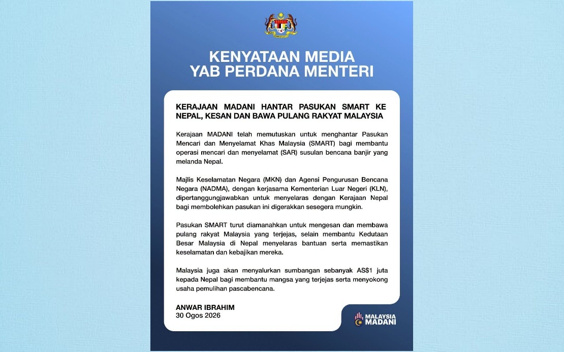 Malaysia Deploys SMART Team to Nepal, Pledges US$1 Million in Disaster Relief