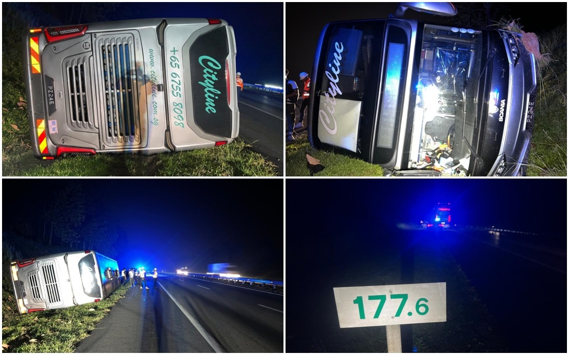 Tour Bus Overturns on North-South Expressway in Jasin; Three Injured