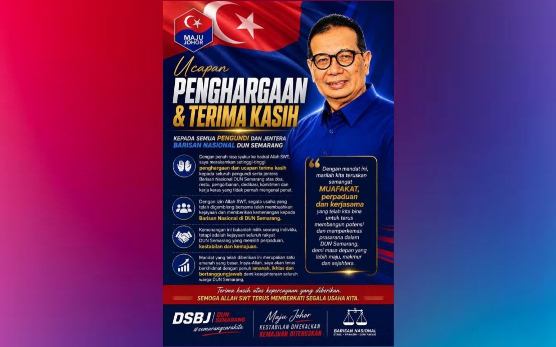 Samsolbari Jamali Secures Historic Sixth Term in Semarang as BN Dominates Johor Election