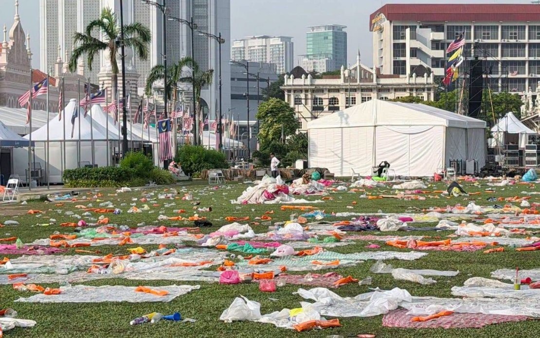 DBKL Launches Clean-Up After Thousands Leave Dataran Merdeka Littered Following World Cup Final Viewing