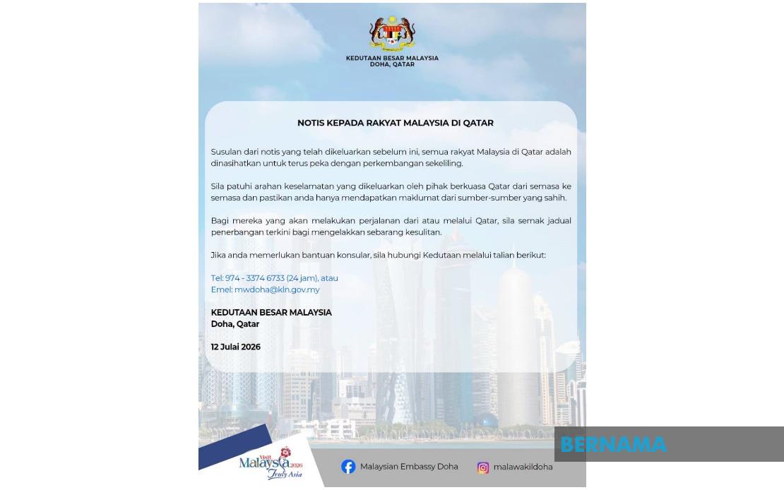 Malaysian Missions Alert Nationals In Qatar Amid Escalating US-Iran Tensions